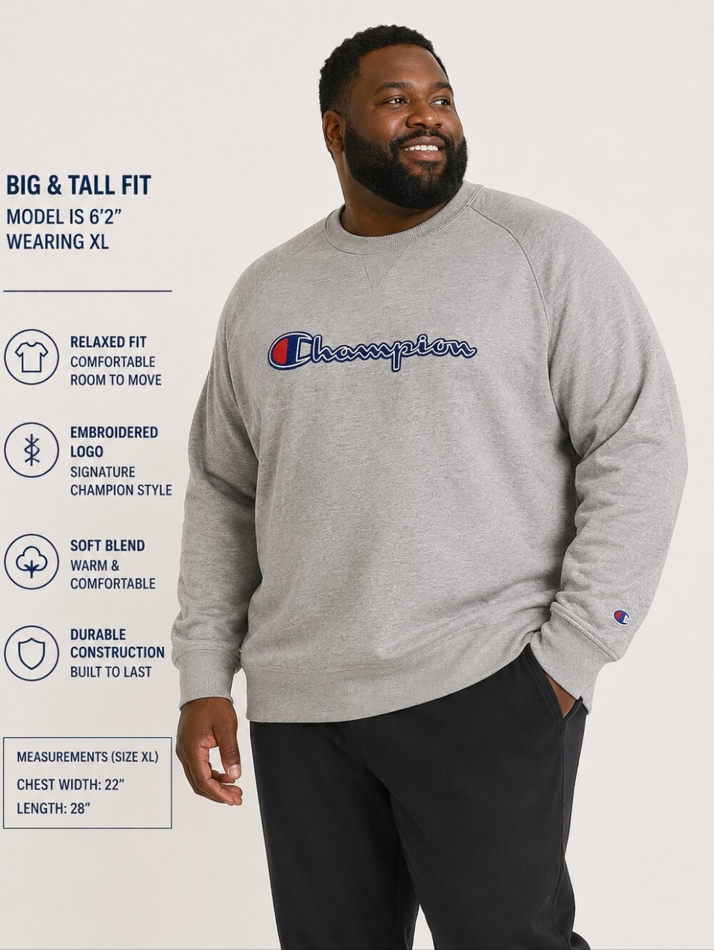 Champion Reverse Weave Gray Embroidered Logo Sweatshirt XL Athletic Pullover